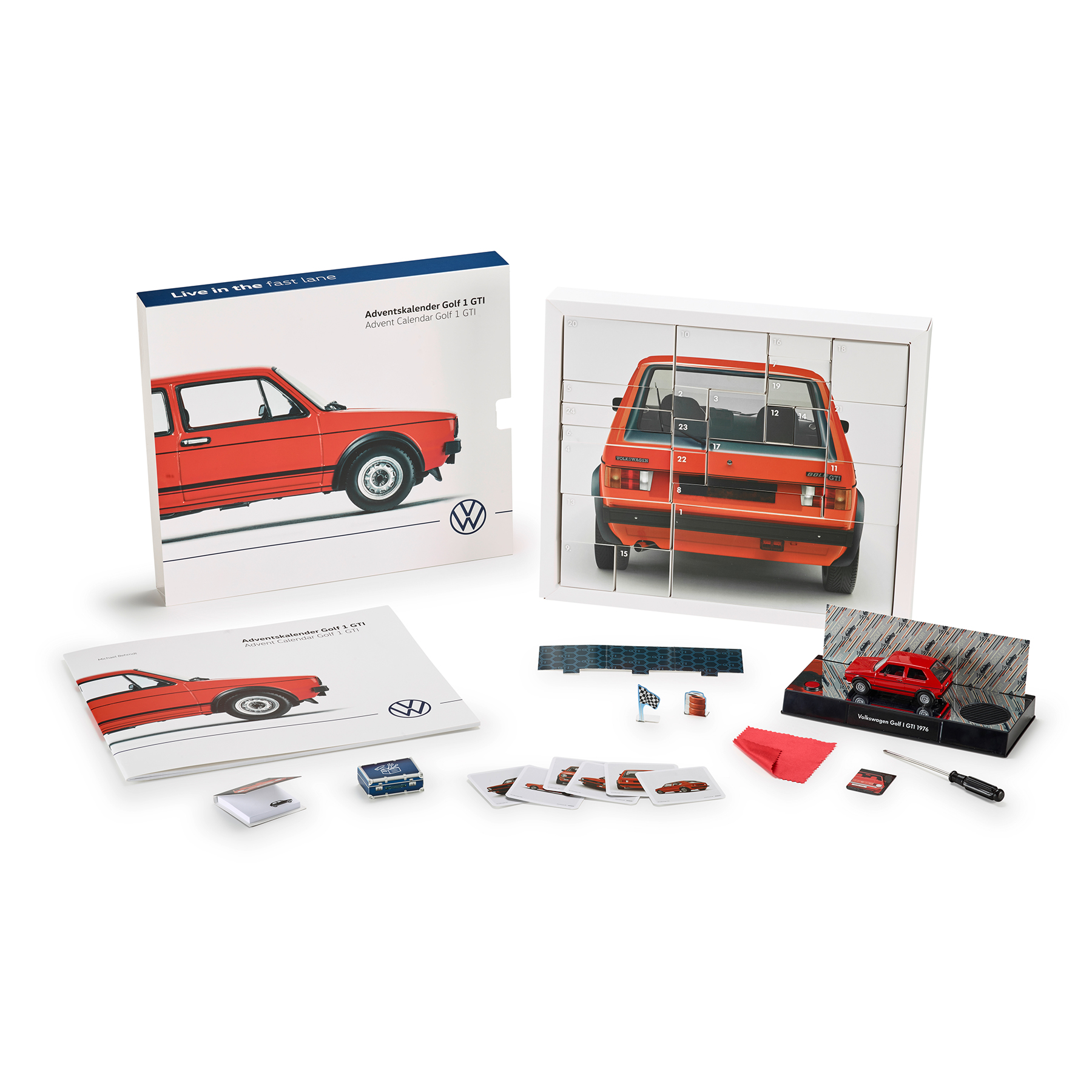 Original VW Adventskalender Golf 1 GTI Kalender Modellauto 1:43 rot Weihnachtskalender Original VW Adventskalender Golf 1 GTI Kalender Modellauto 1:43 rot Weihnachtskalender