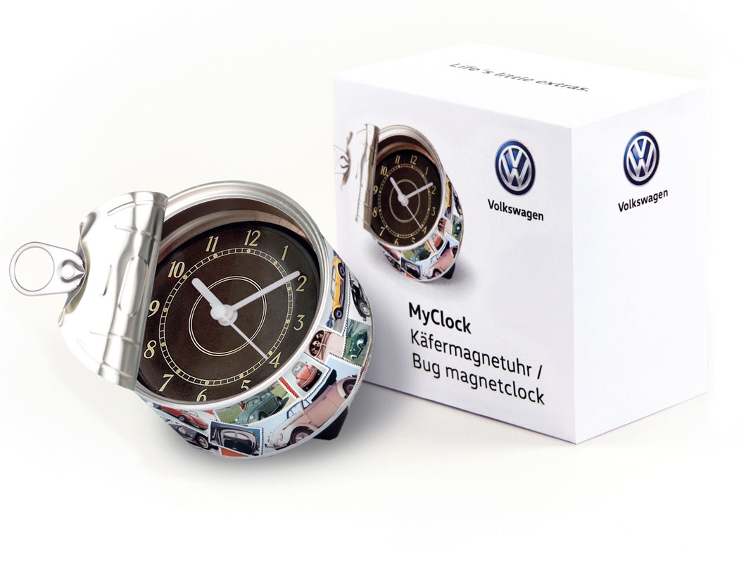Volkswagen Käfer Magnetuhr / Tischuhr im Briefmarkendesign Volkswagen Käfer Magnetuhr / Tischuhr im Briefmarkendesign